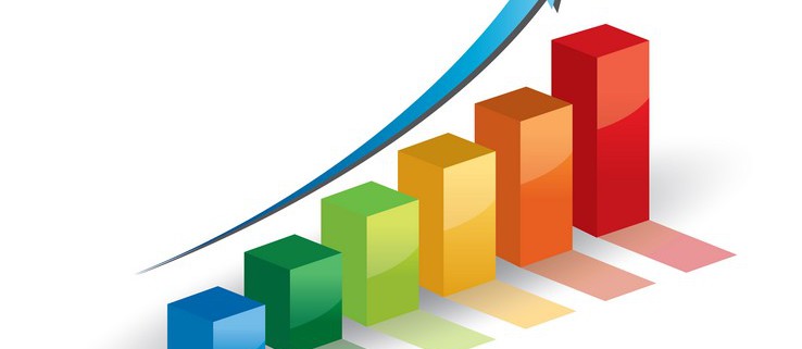 Business graph growth progress and blue arrow